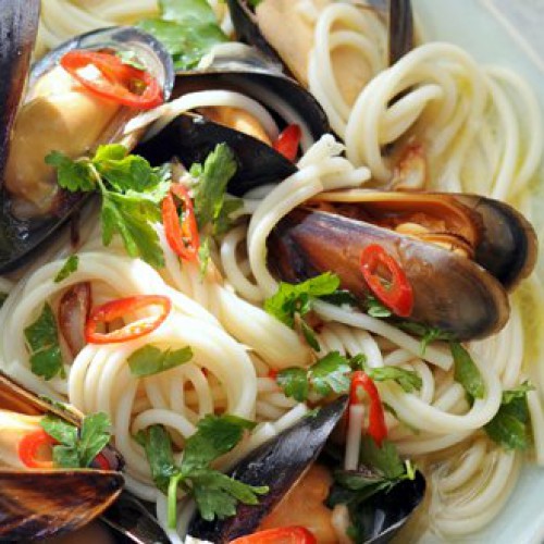 Recept Spaghetti Mediterrane met mosselen Grand'Italia